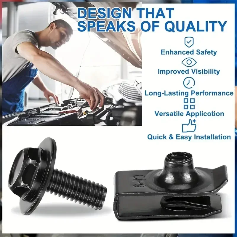 Universal Car U-nut Clips Fastener Metal Bolts Screw Fender Bumper Buckle Rivet Screws U-Type Clips Car Accessories