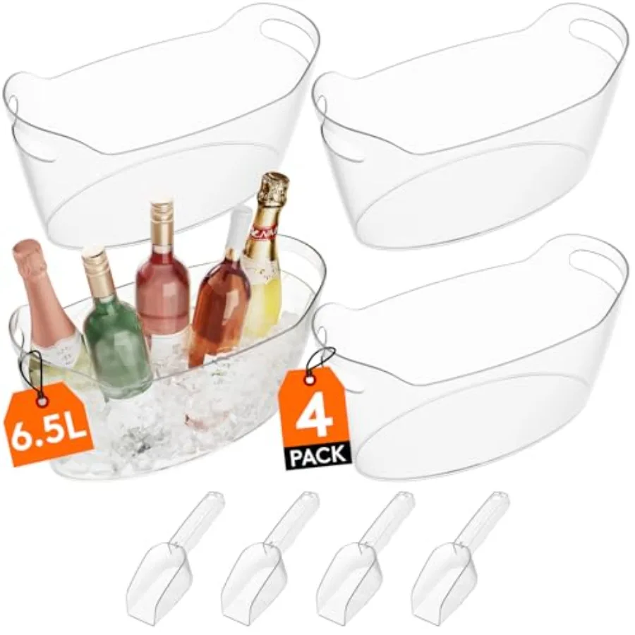 

Large 6.5L Ice Bucket for Parties 4 Pcs in 1 Package Portable Drink Bucket for Cocktail Bar Plastic Champagne Cooler for Bevera