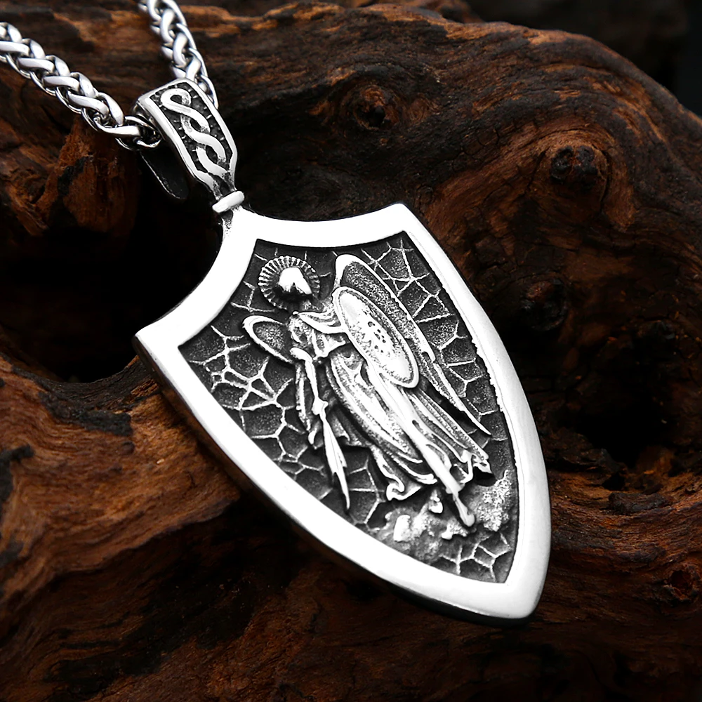 Punk Vintage Archangel Pendant Necklaces For Men Women Stainless Steel St Michael Necklace Amulet Jewelry Gifts Dropshipping