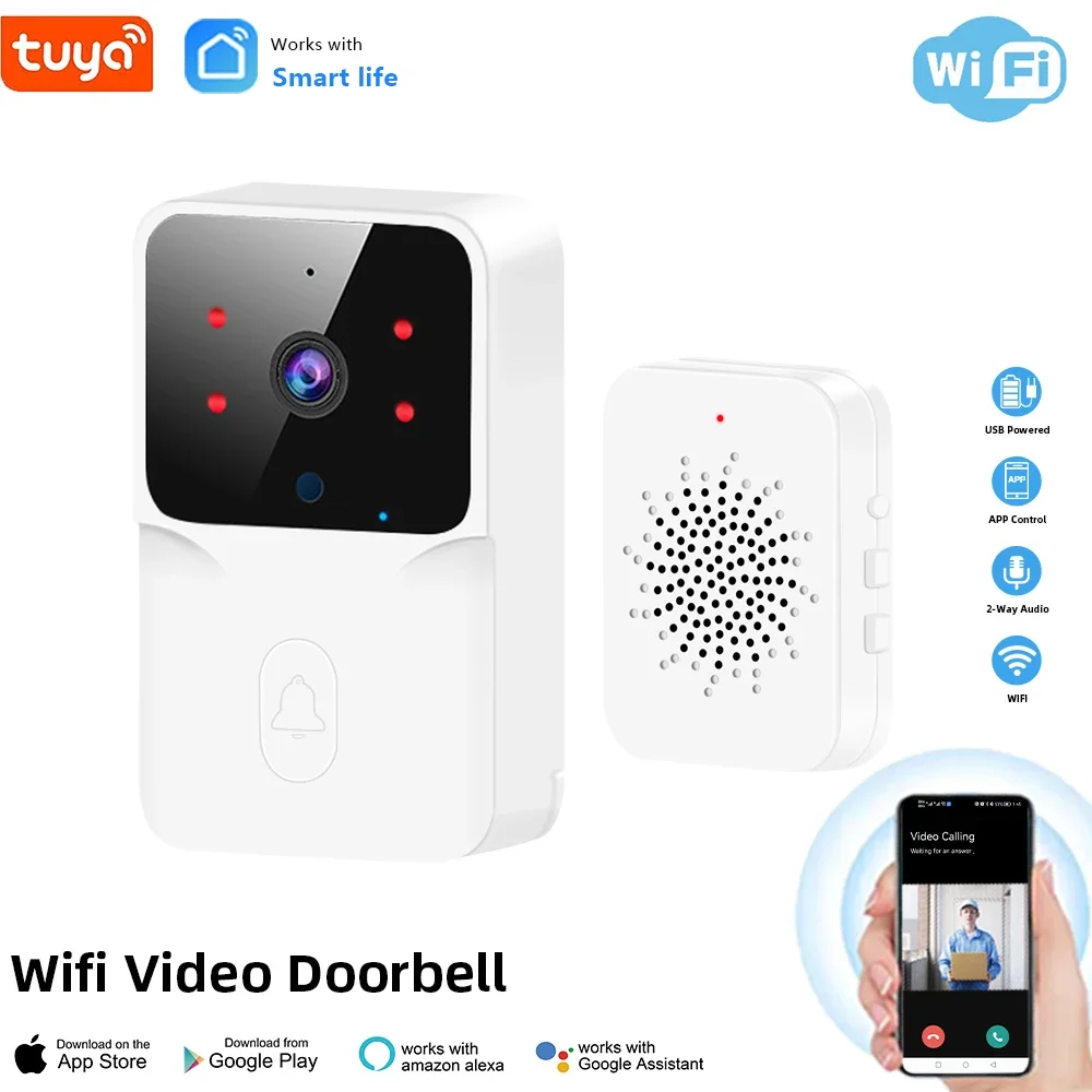 Tuya WiFi Video Doorbell Wireless HD Camera PIR Motion Detection IR Alarm Smart Home For Security Protection WiFi Intercom