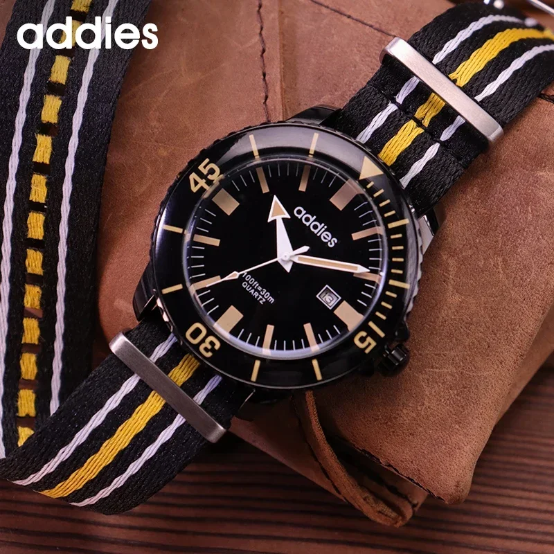 ADDIES Fashion Men\'s Watch Nylon Strap Retro Analog Quartz Watches Date Luxury minimalistic men Sports wristwatch Reloj hombre