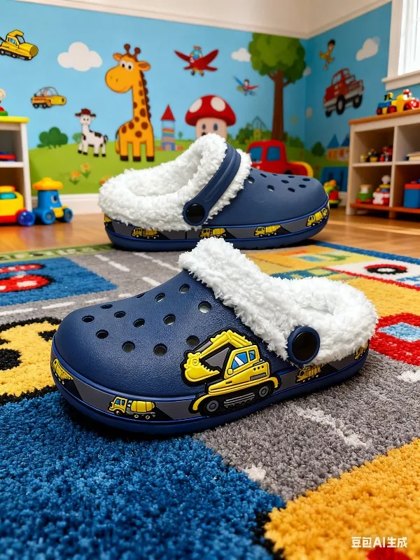 

Плюшевые детские тапочки, зимние сабо для мальчиков, детская домашняя обувь с мультяшным принтом, кроссовки, теплые меховые тапочки, сандалии для мальчика