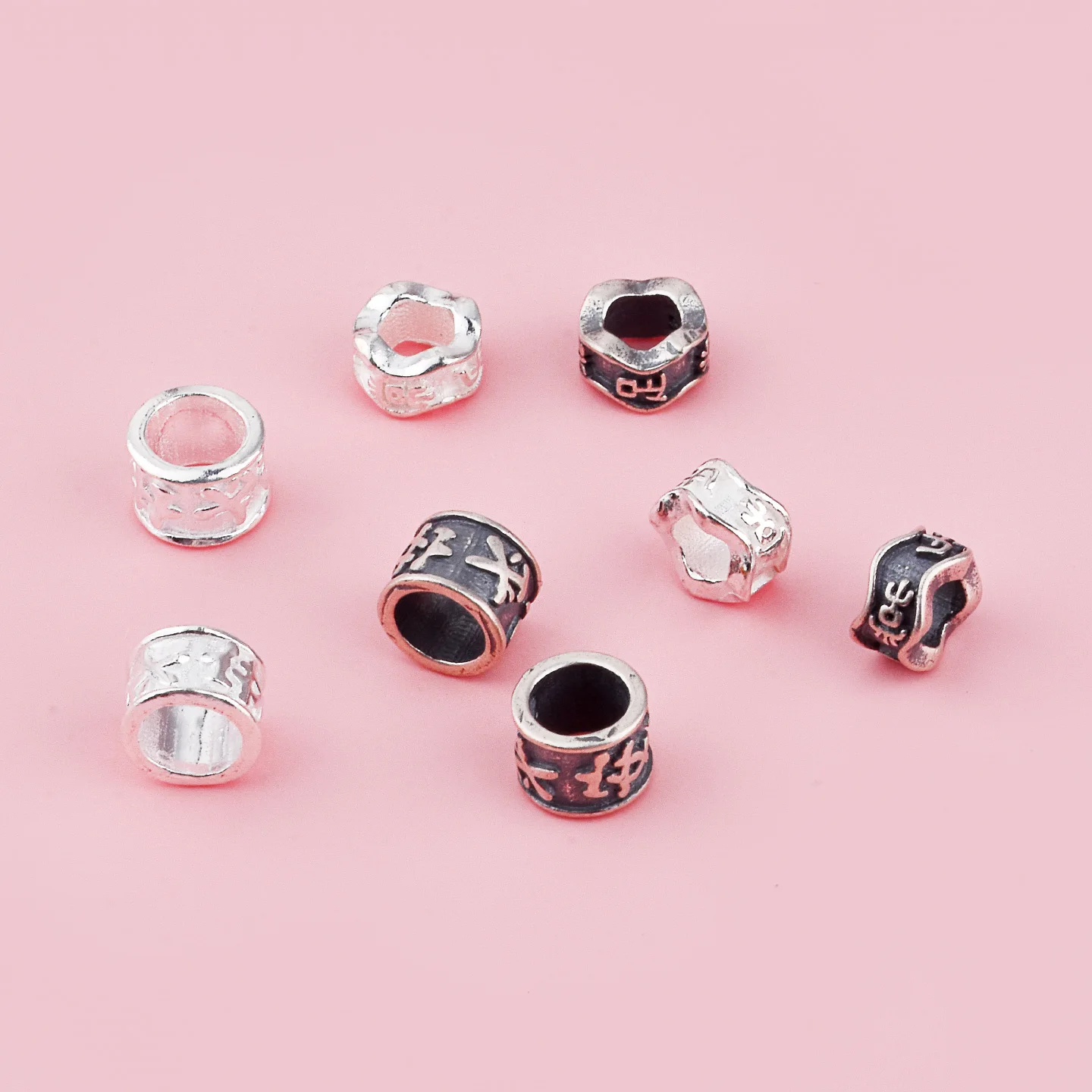 S925 sterling silver Ping An Nafu contentment is always happy corrugated barrel beads DIY braided rope accessories