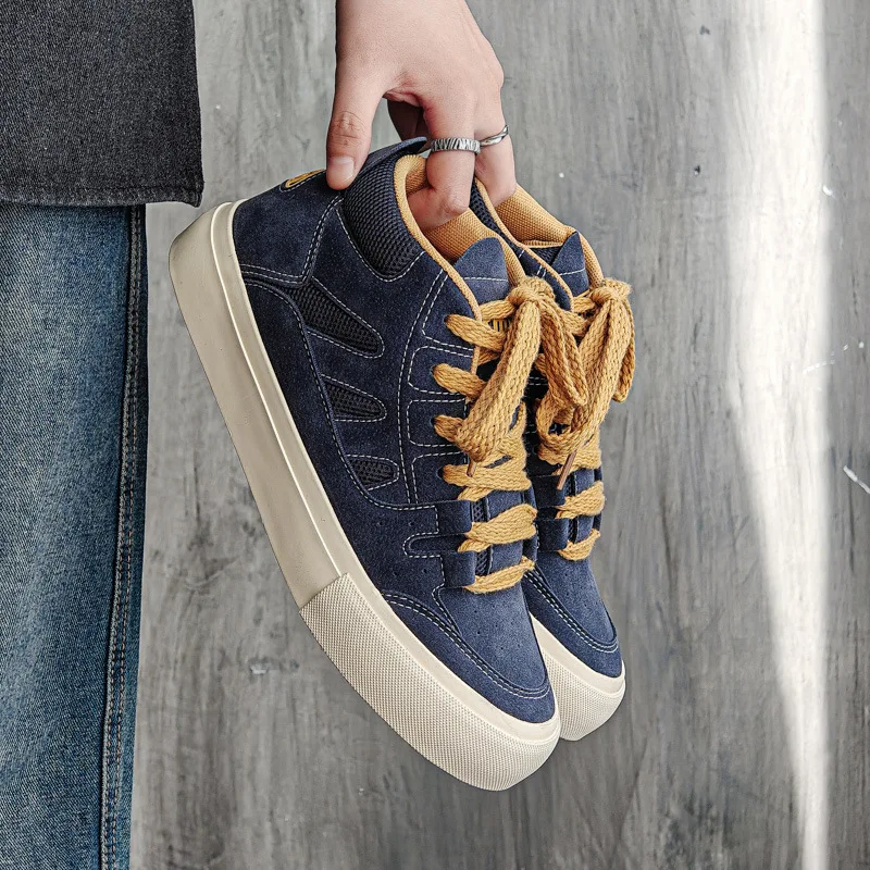 2025 Men's Training Sneakers High Top  Autumn Casual Skate-inspired Shoes Versatile Minimalist Solid Students Board Shoes