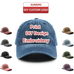 KUNEMS Custom Jean Baseball Caps for Men and Women DIY Print/Embroidery Text Design Cap Summer Sun Hat Unisex Wholesale