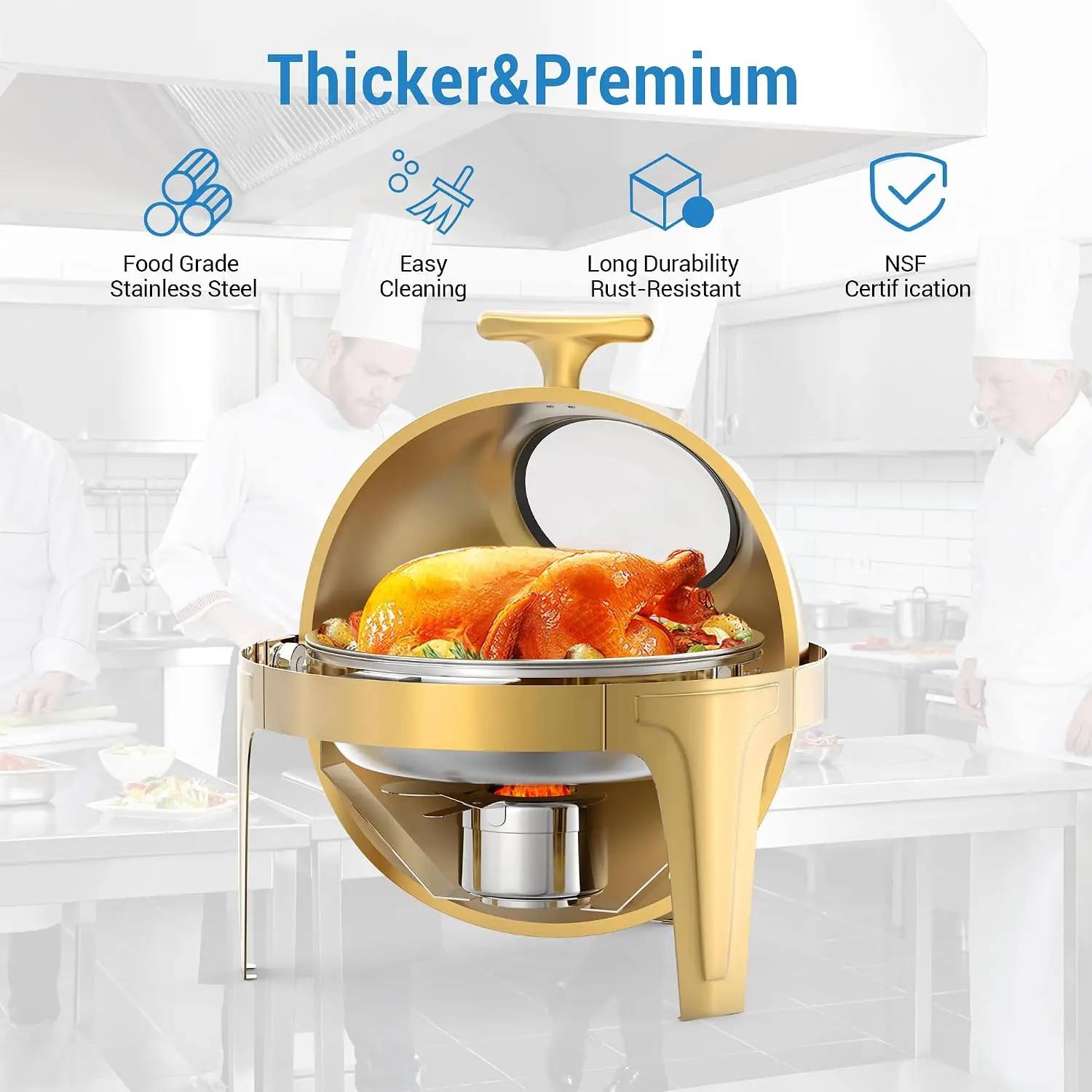 Tacleekii Roll Top Chafing Dish Buffet Set 6.3QT Stainless Steel Food Warmer Chafer with Glass Window, Full Size Food Pan for Catering Parties Banquets Wedding