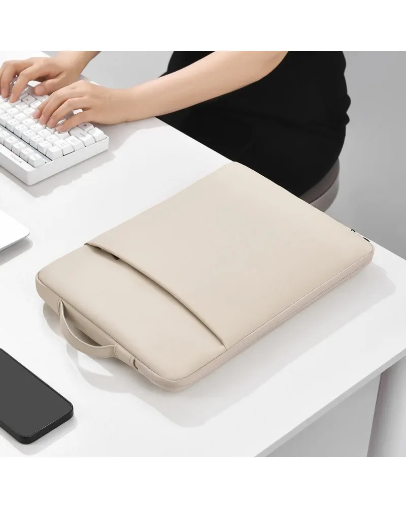 

Beige Laptop Sleeve 13 14 15.6 Inch Notebook Handbag With Soft Lining Oxford Cloth Shockproof Portable Bag