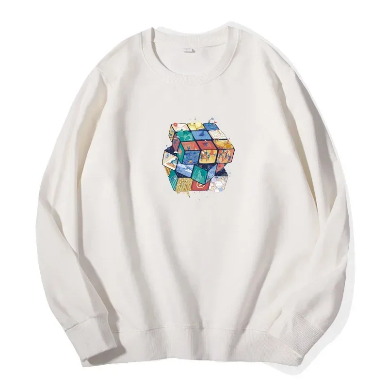 Women Clothes Fashion Pullover Spring Rubik's Cube Print Sweatshirt Girl Pure Cotton Hoodies Long Sleeve Tops Streetwear