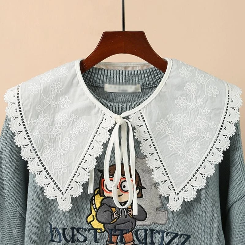 وشاح ديكي ذو ياقة وهمية أنيقة للنساء مزين بالزهور ومطرز بالدانتيل