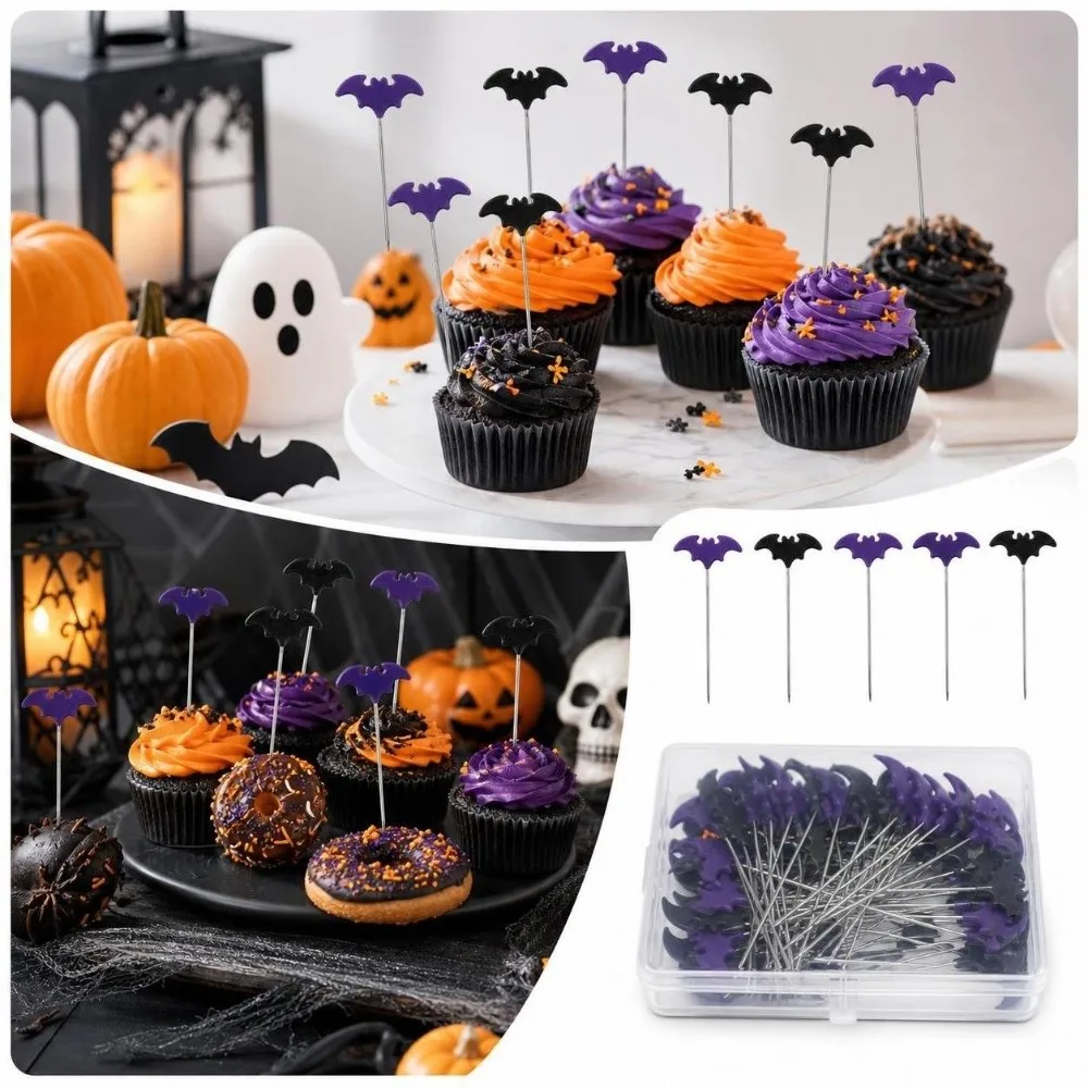 50/100Pcs Cartoon Halloween Bat Sewing Needle DIY Reusable Embroidery Patchwork Pins with Storage Box Fixed Marker