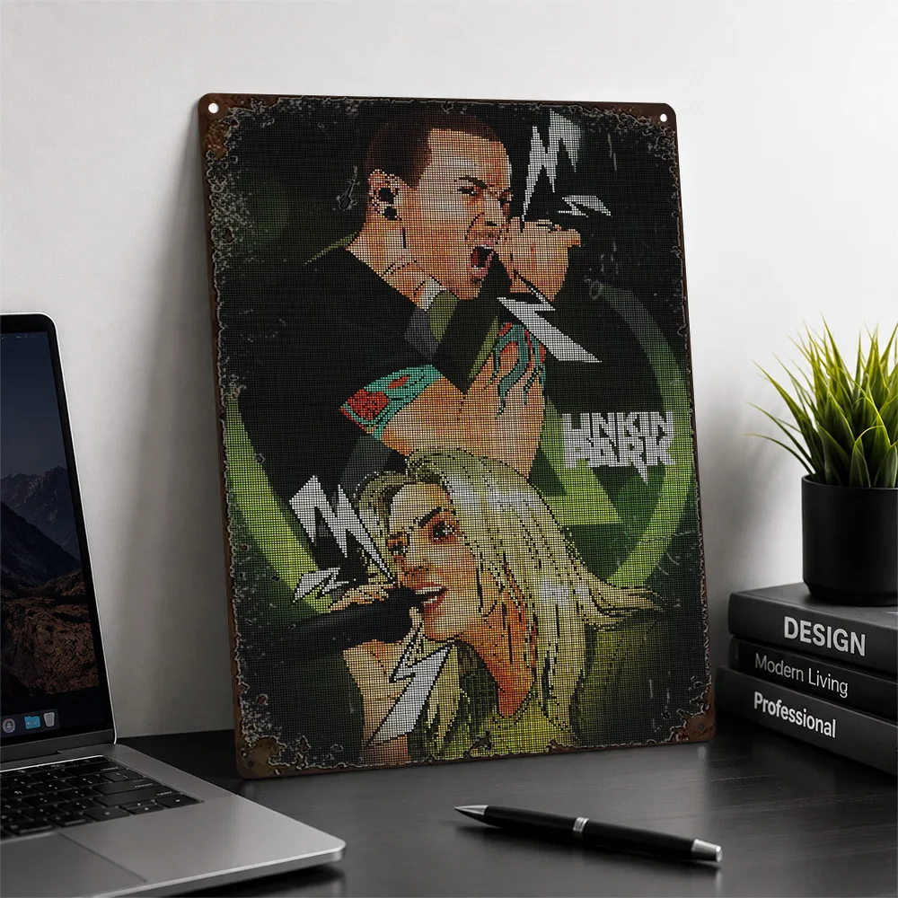 Linkin Park Singer Duo Aluminum Poster Pixel Style Wall Art For Music Studio Customized Metal Sign Record Collector Gift Idea