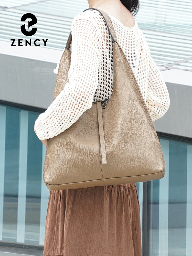 Zency A4 Bag Genuine Leather Women Tote Bag Large Handbag for Commute Work Shopping Ladies Shoulder Hobo Bag Satchels Retro Bags