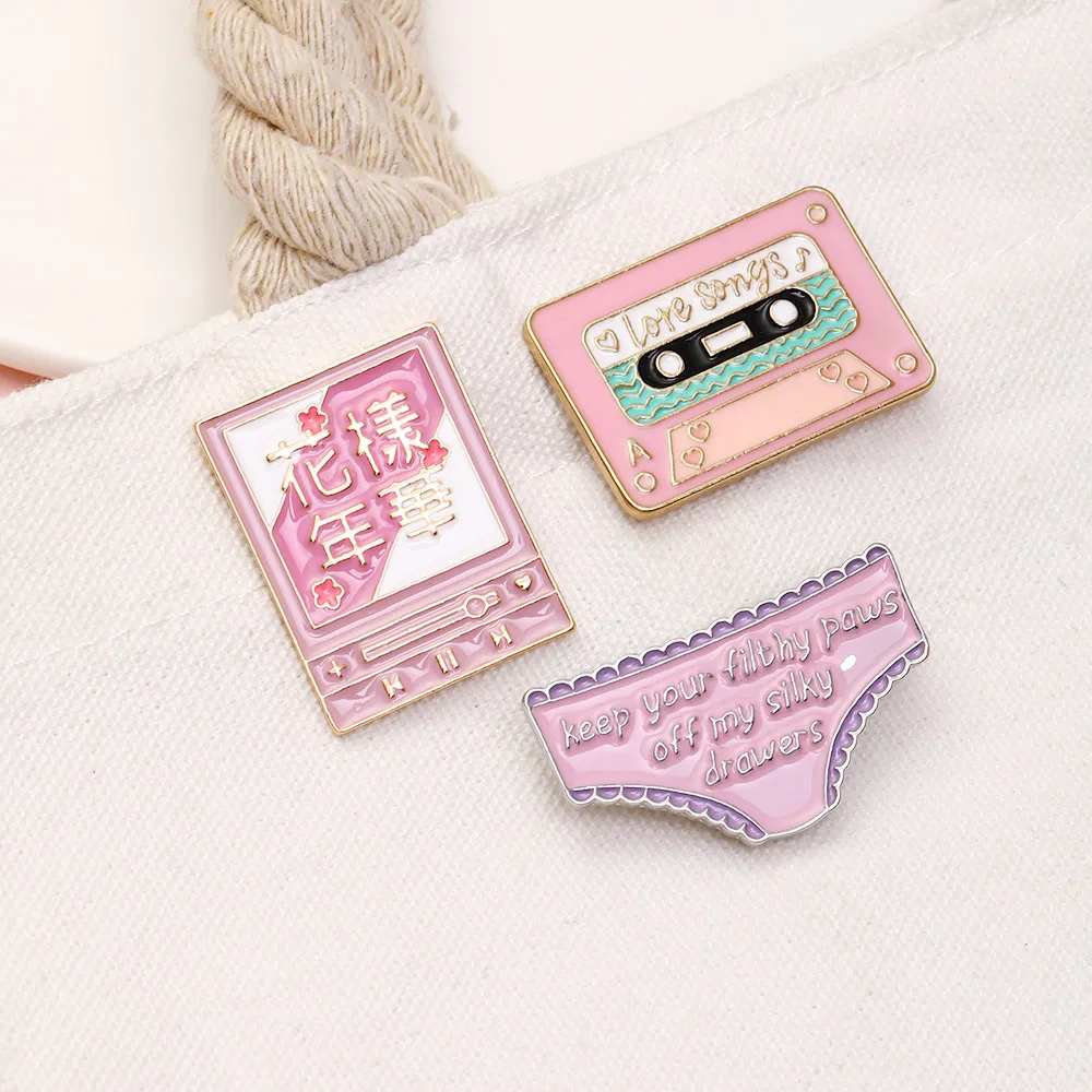 Cute Romantic Pink Style Women's Underpants Brooches Tape Wolf Cinnamon Rolls Not Gender Roles LGBT Lapel Pins For Girls