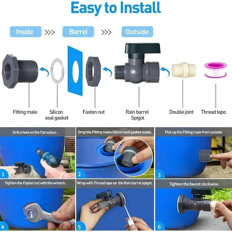 Rainwater Barrel Accessory SetPVCDrainage Adapter Garden Irrigation Internal Connection Tool1-2Universal Fit
