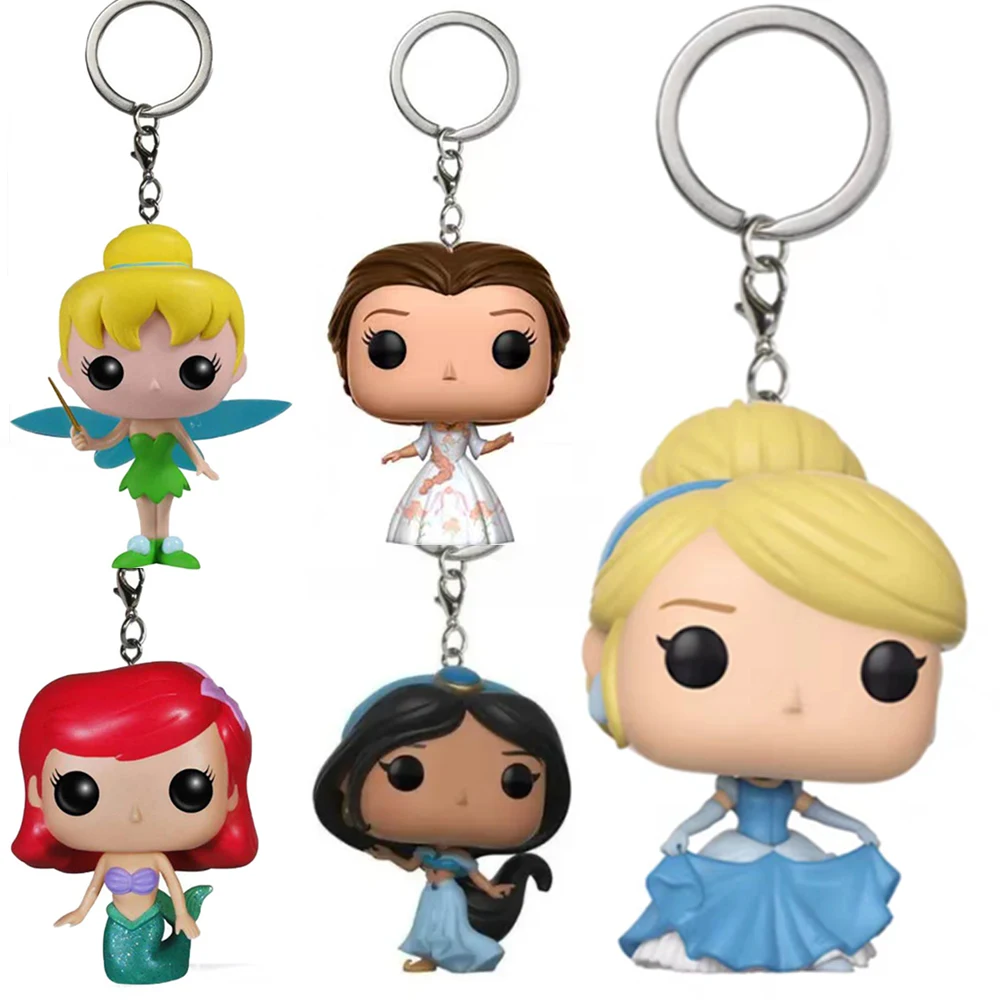 Llavero de Anime, Juguetes de La Bella y la Bestia, Cenicienta, Campanita, Ariel, Figuras de PVC, Colección de Modelos de Juguetes