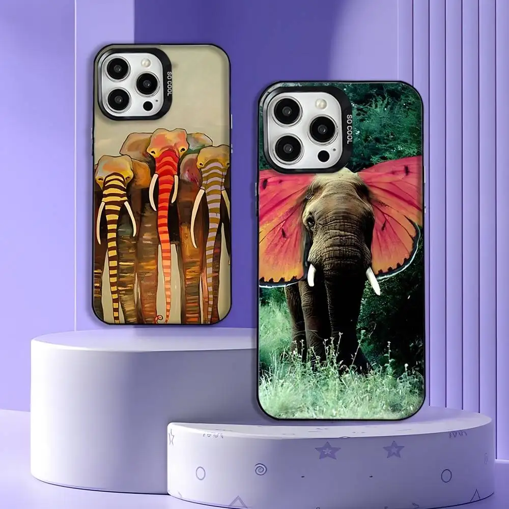 

Cute Cartoon Elephant Animal Phone Case For iPhone 16,15,14,13,12,11,Mini,Pro,E,MAX Gray Matte Silicone Black Cover