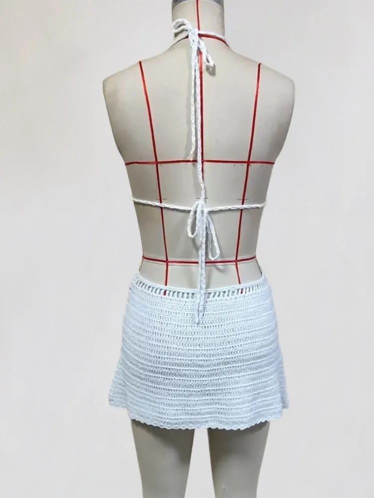 セクシーなカットアウトニット水着カバーアップパレオチュニックドレス2026夏ビーチミニドレスビキニカバーアップ女性ビーチウェア