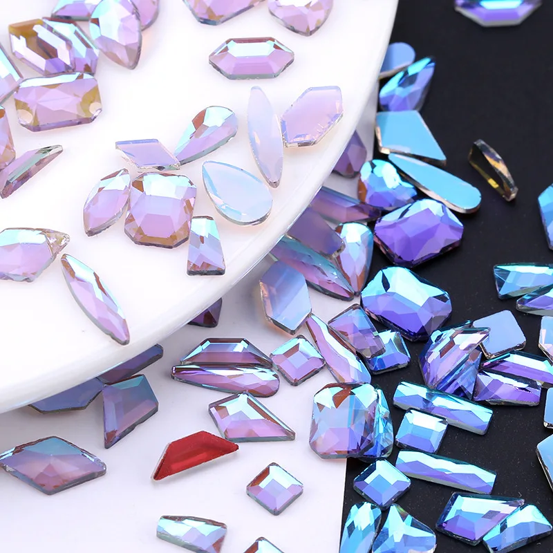 Transparent Phantom Purple Boutique Flat bottom nail art rhinestones Glass crystal 3D nail decoration Multiple shapes wholesale