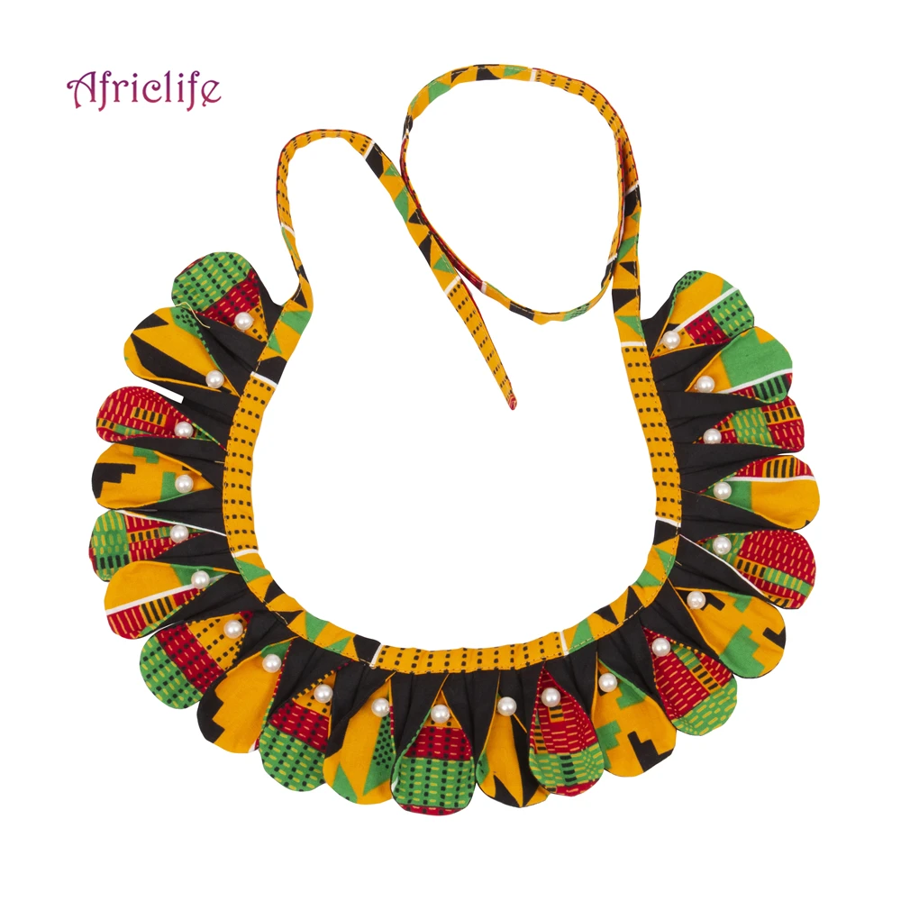 

African Print Peals Necklace for Women Traditional African Rope Necklace Triangle Ankara Fabric Cravat Ankara Jewelry WYB723