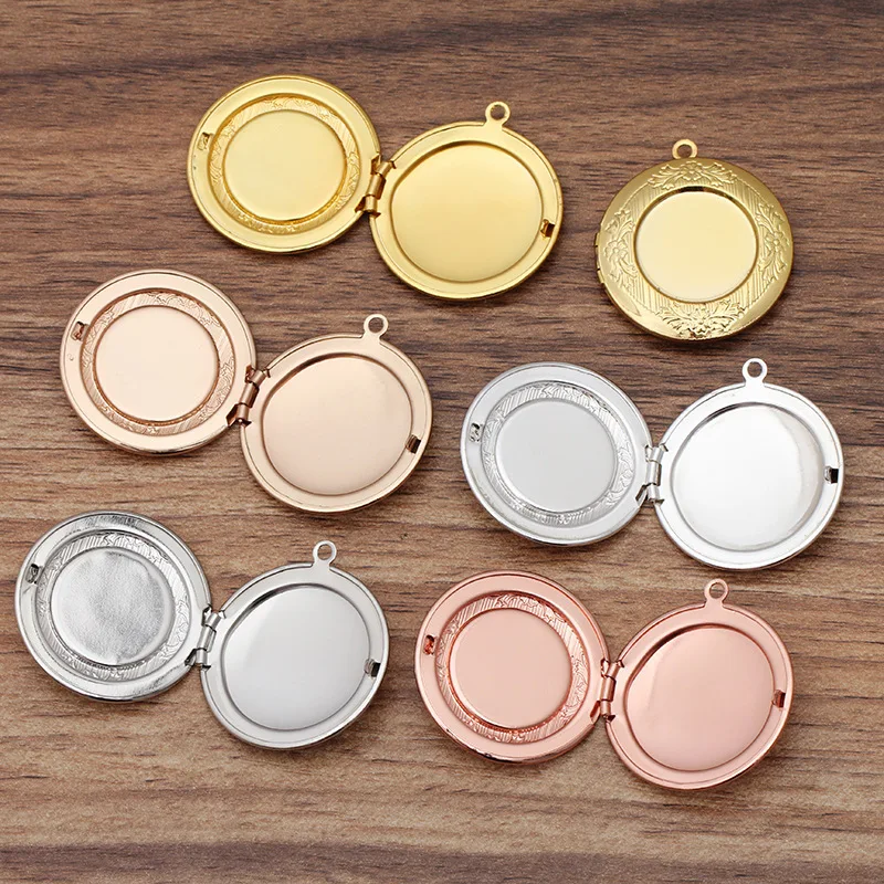 30Pcs/Lot Picture Frame Locket Steel Plated Brass Steampunk Wishing Box Charm DIY Pendants Oblate Hollow Locket Openable