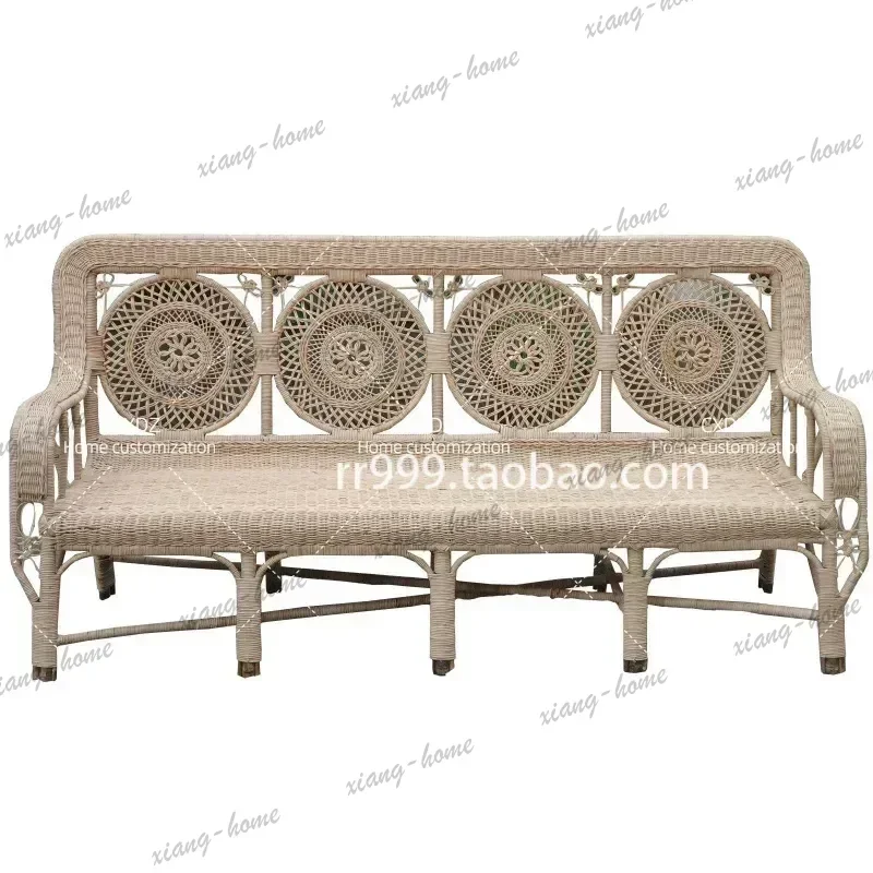 PG Handmade Rattan Chair Traditional Bamboo Backrest Leisure Sofa Bench For Elderly