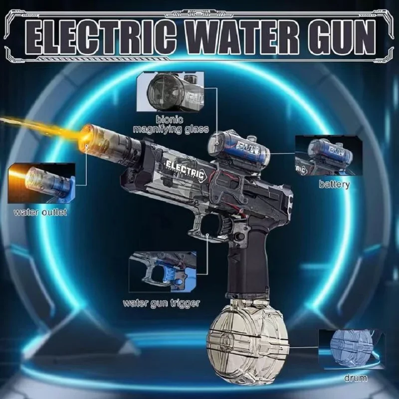 Electric Water Gun Pulse Water Gun Self-integrated Automatic Water-Absorbing Large-Capacity Lighting Children's Water Gun Toys