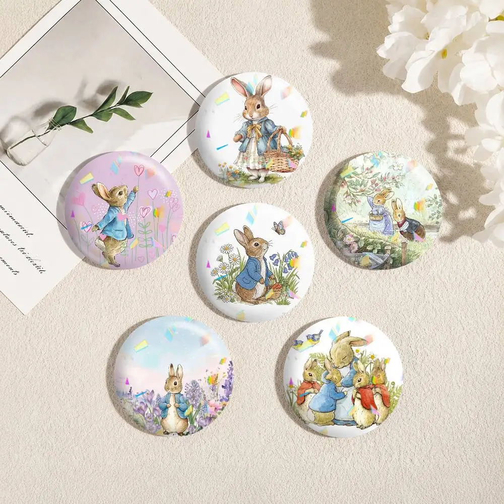 Cartoon P-Peter R-Rabbit  25 32 44 58 75mm Badges Personalized Round Brooches Pins Accessory Gift