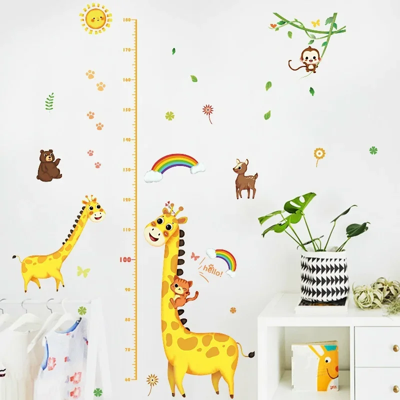 Wall Sticker Cartoon Giraffe Monkey Animals Wallpaper Creative Height Measure Decal For Baby Kid Living Room Bedroom Home Decor