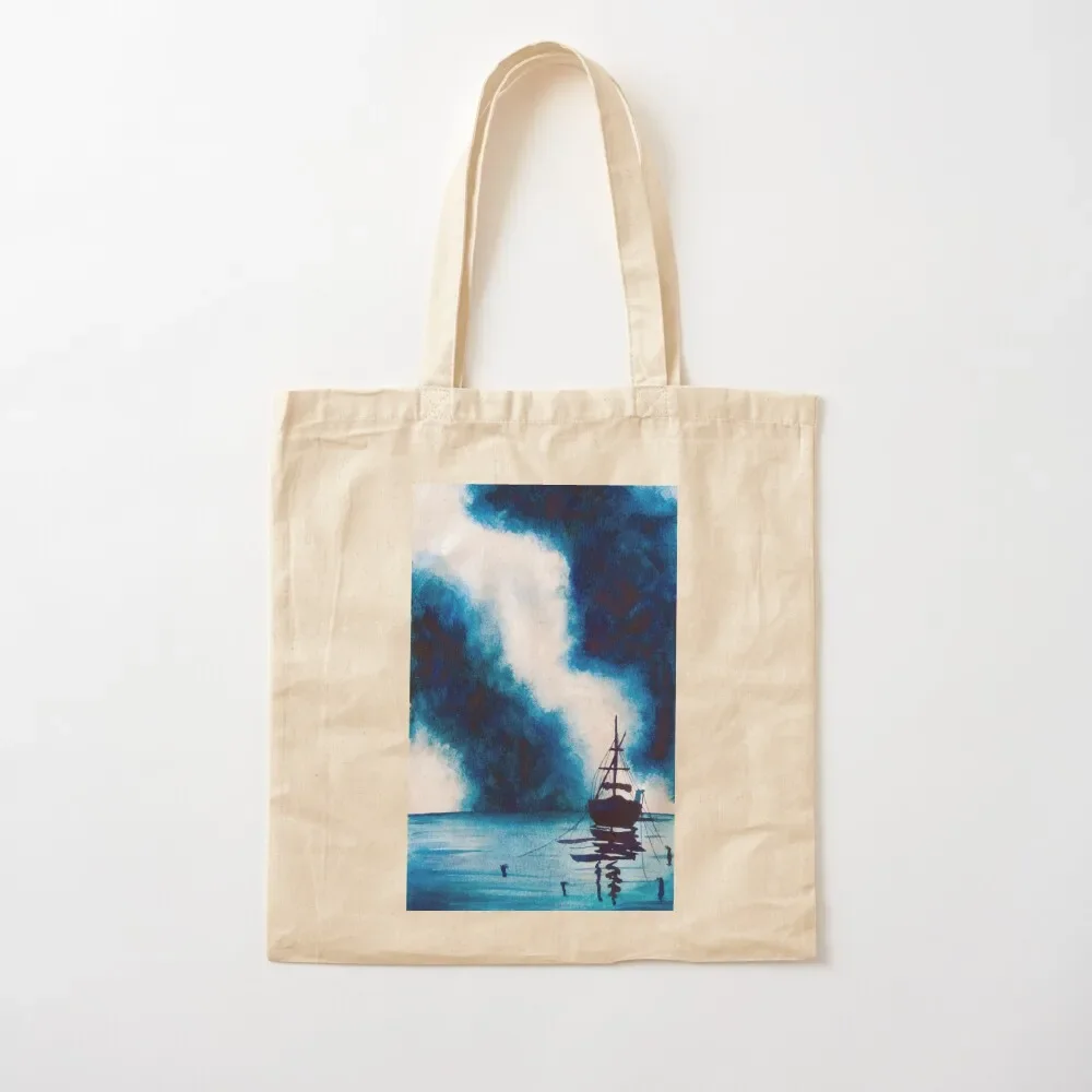 Boat on Stormy Seas in Watercolour Tote Bag large tote bag Lady bag reusable grocery bags Lady bags