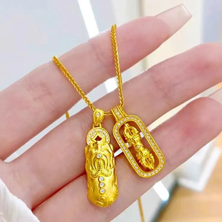 

9999 24K real gold diamond inlaid Pixiu steel pestle pendant antique high-end feeling collarbone chain necklace for women men