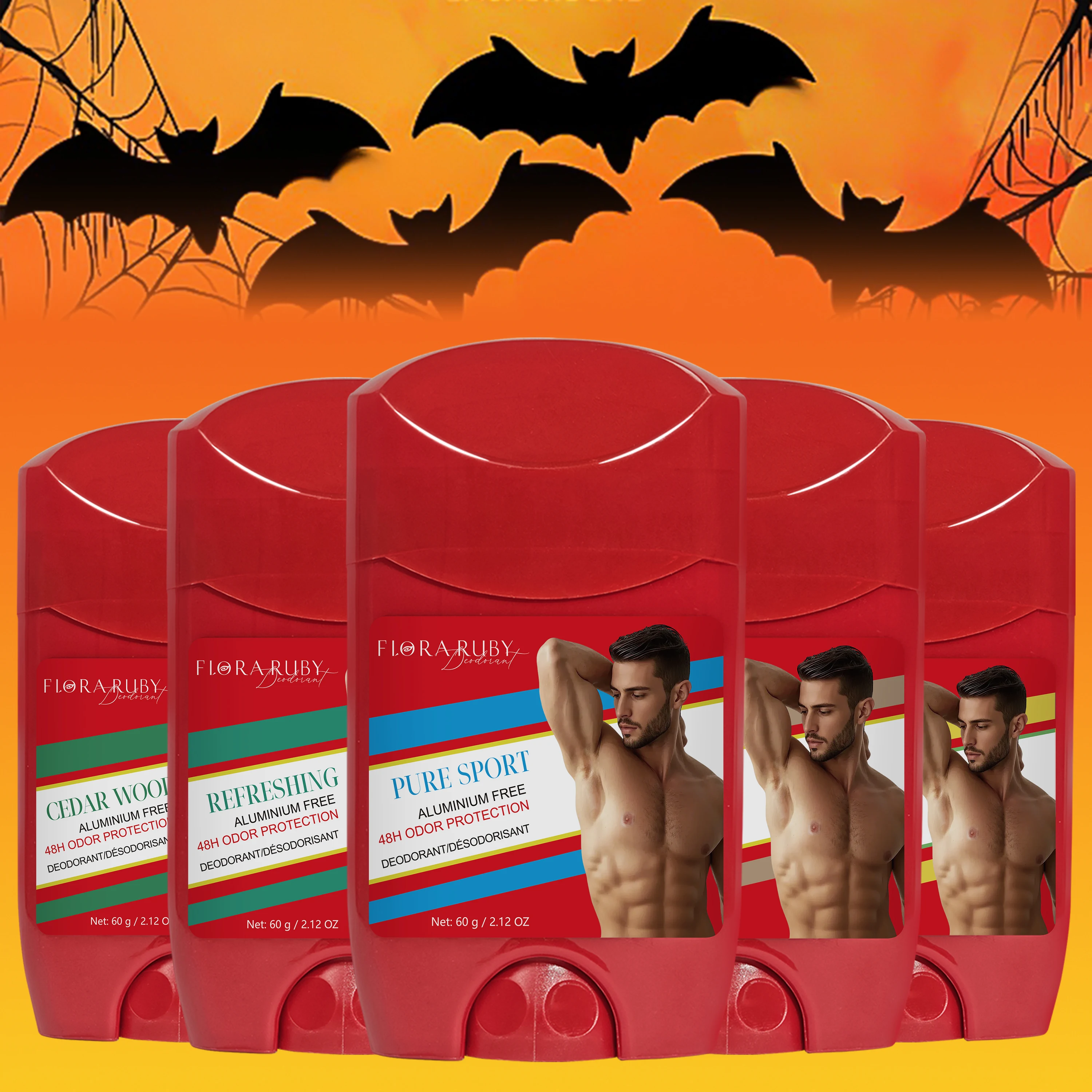 

5PCS Flora Ruby Aluminum Free Deodorant Stick for Halloween and party use 48h Odor Protection Stick each 60g/2.12oz