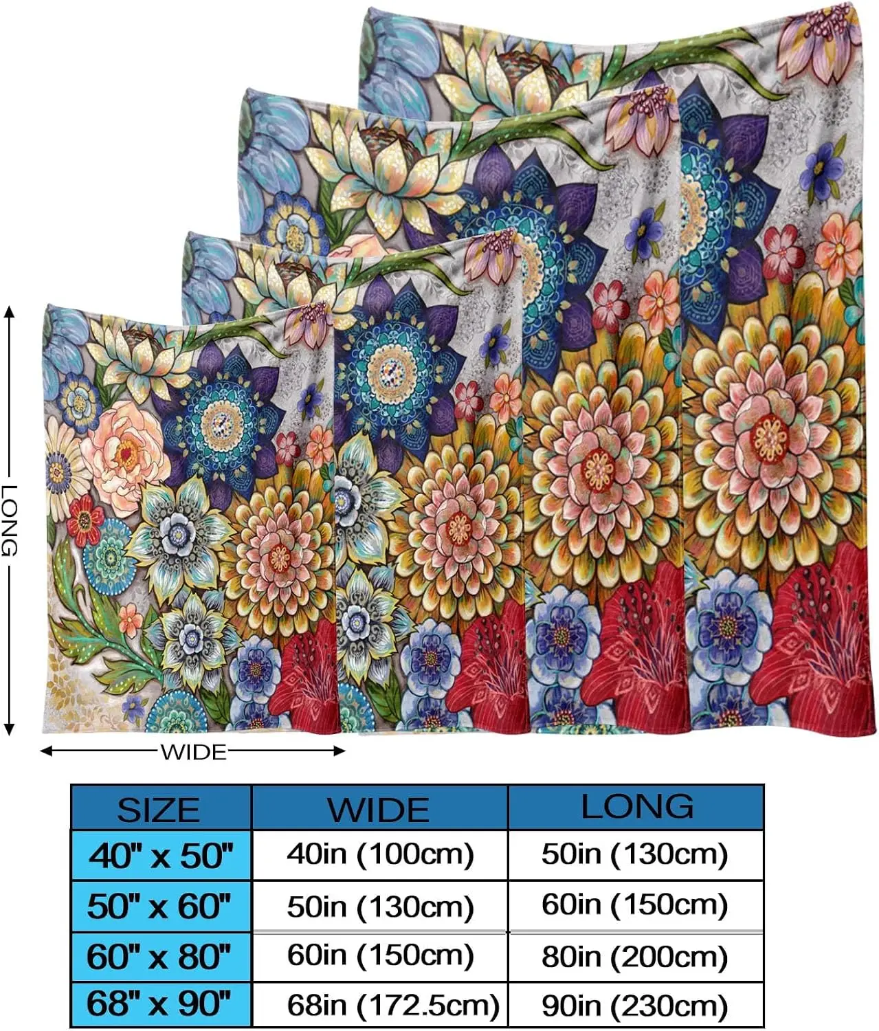 Floral Throw Blanket Vibrant Boho Blossom Flower Botanical Art Home Bedroom Living Room Decor Gift