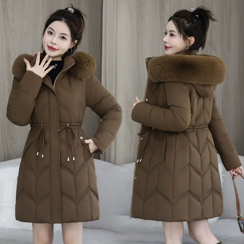 Winter Down Cotton Jackets Women's Clothing Long Parkas Hooded Warm 2025 New Winter Thick Waterproof Coat Female Black Overcoats
