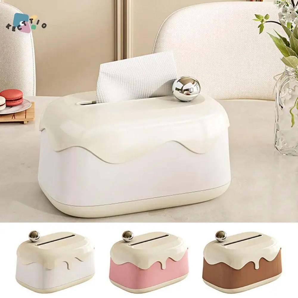 

Plastic Cream Style Tissue Box Smooth Edge Large Capacity Withdrawable Tissue Box with Built in Spring Decorative