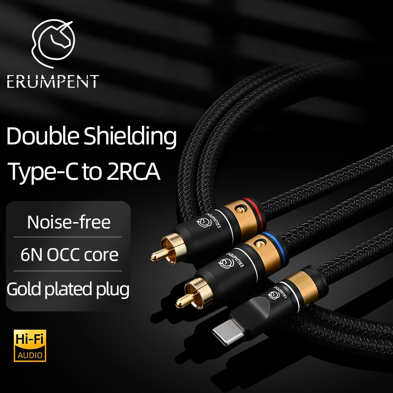 Hi-end kabel Audio typu C do 2RCA 6N OCC pozłacana wtyczka Chip rodzaj USB-C do wtyczki 2RCA do wzmacniacza telefonicznego