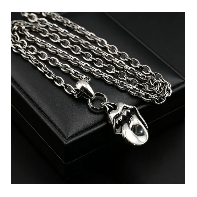

Crowe Big Tongue Pendant Necklace Punk Retro Style Fashion Men's and Women's Versatile Thai Silver Sweater Necklace