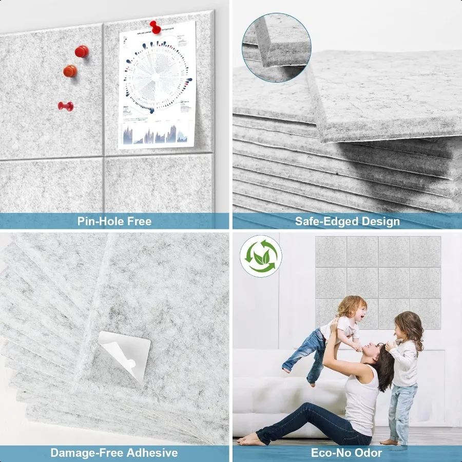 لوحة الفلين الكبيرة البديلة 12 حزمة 11.8 "x 11.8" بلاط الحائط مع علامات تبويب لاصقة آمنة قابلة للإزالة بلاط الحائط الفلين نشرة الخنزير #6