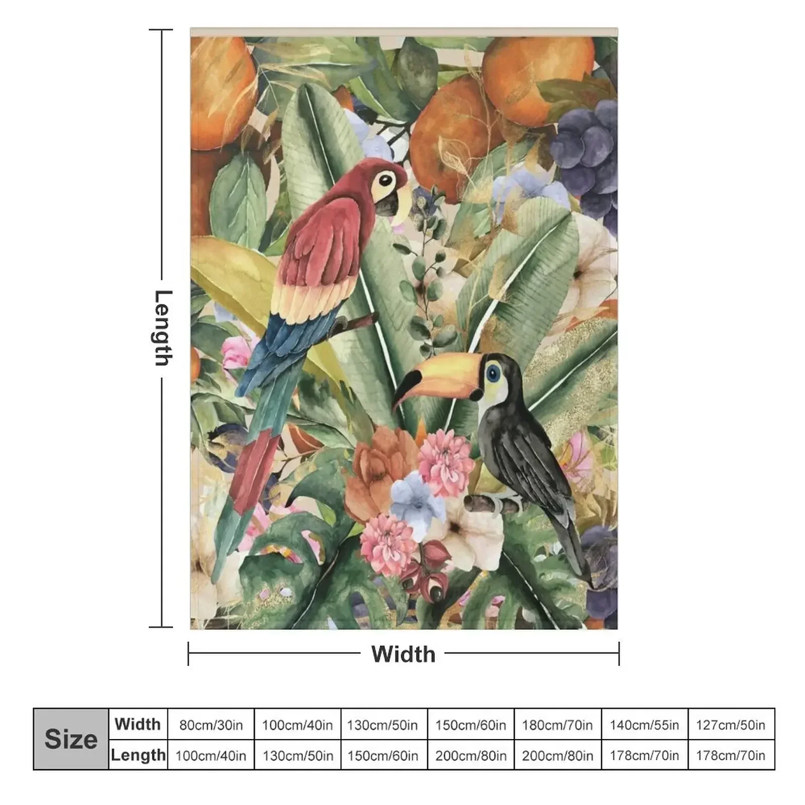 Amazon Birds and Fruits Watercolor Throw Blanket warm for winter Decoratives Summer for babies Blankets