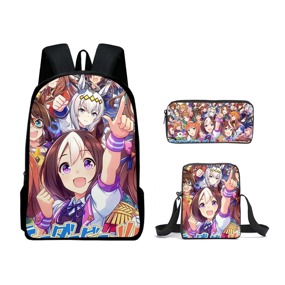Harajuku Popolare Pretty Derby Stampa 3D 3 pezzi / set Borse da scuola per alunni Zaino per laptop Zaino Borsa a tracolla inclinata Astuccio