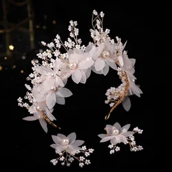 Floral Beaded Headband Earring Set Bridal Hair Hoop and Dangle Petal Rhinestone Pearl Headbands Princess Bridal Crowns Jewelry