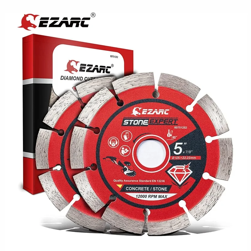 

5'' & 4.5'' Segmented Diamond Saw Blades for Angle Grinder, Suitable for Cutting Stone, Concrete, Brick, and Block - 2pcs Set