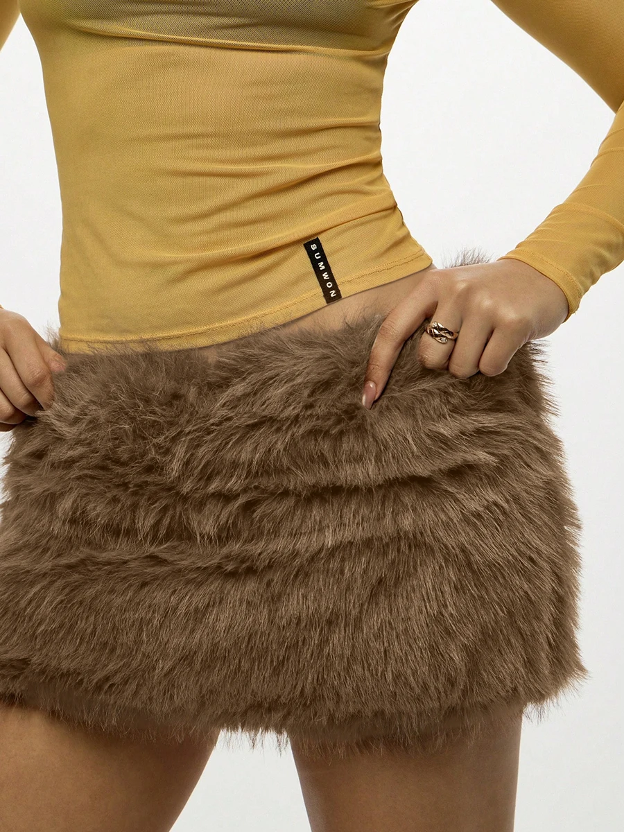 Women Winter Sexy Faux Fur Mini Skirt Fluffy Plush Short Skirts Y2K Fashion Fuzzy Bodycon Clubwear Party Bottoms Outfits 2026