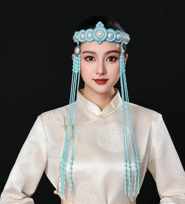 

Китайский монгольский танцевальный головной убор, женский головной убор с бусинами