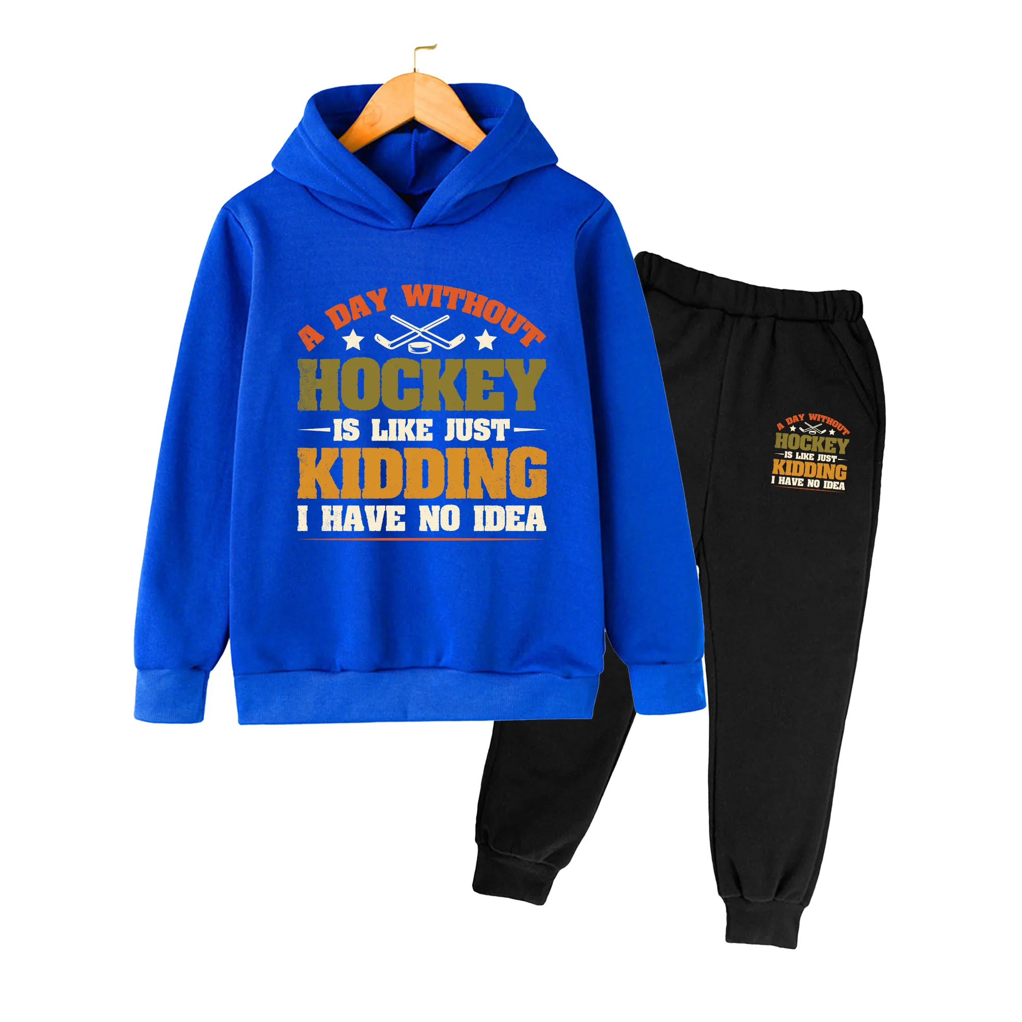 Kids Hoodie & Sweatpants Set, Vintage Hockey Print Casual Sportswear for Boys Girls Daily & Sports Wear
