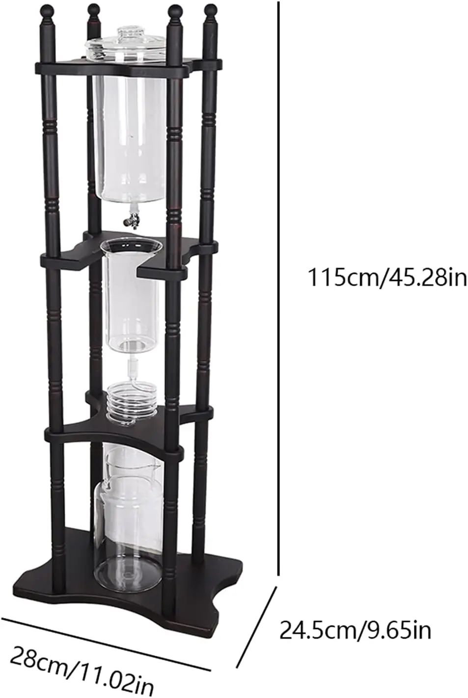 Torre de fabricação fria cafeteira gelada 2500ml recipiente de vidro vertical estilo japonês e suporte de madeira 25 copos com gotejamento lento tec