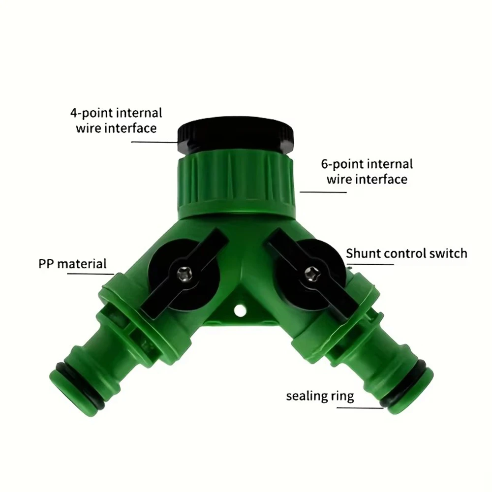2-Way Water Hose Tap Splitter With Quick Connector And Y Type Adapter For Garden Faucet - Dual-Purpose Connectors For Yard Use