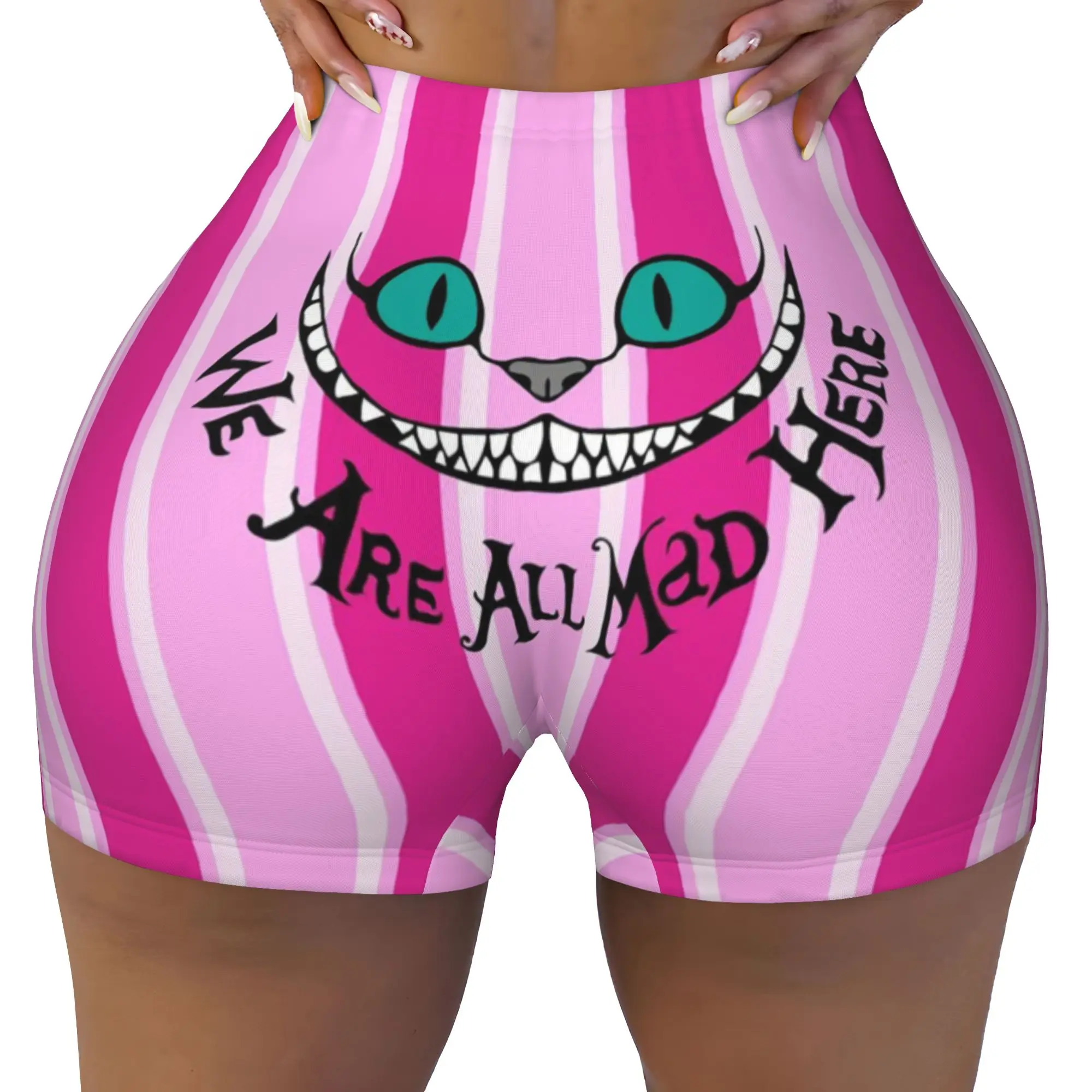 Custom Women Cheshires Anime Cat Workout Yoga Shorts Cartoon Animal Athletic Gym Running Volleyball Shorts