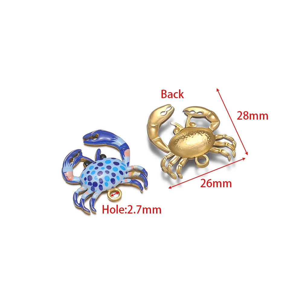 4 Stück Gold Edelstahl Emaille Krabben Anhänger für DIY Niedliche Schmuckherstellung Kinder Ohrringe Armbänder Zubehör – Detail 3