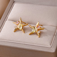 Zircon Star Starfish Stud Earrings For Women Stainless Steel Gold Color Statement Starfish Earring Femme Christmas Jewelry Gift