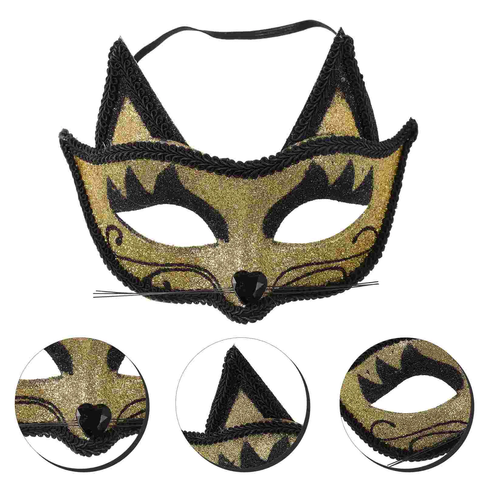 Máscara de Mascarada metálica para Halloween, Carnaval, Pascua, espectáculo, fiesta de lujo, disfraz negro, Gato de plástico